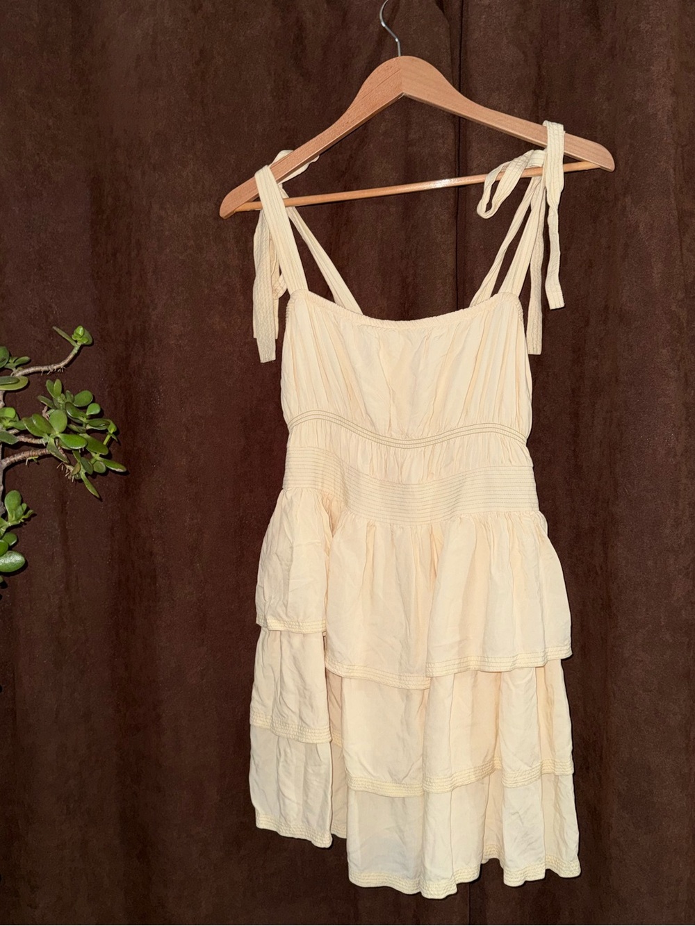 Shore Tiered Tie-Strap Cream Mini Dress